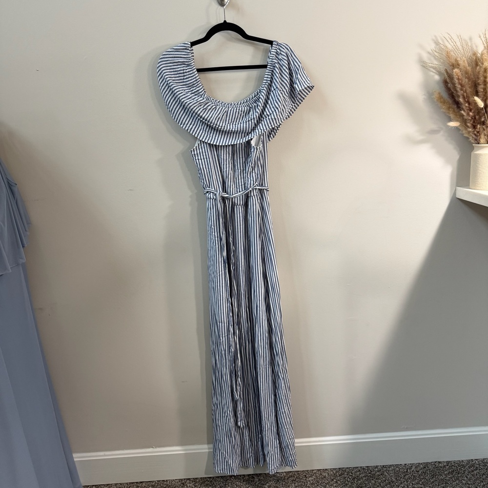 Maurices Blue White Stripe Scarf Neck Blouse Size XL